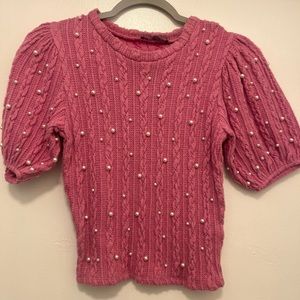 Pink Zara shirt with pearls.